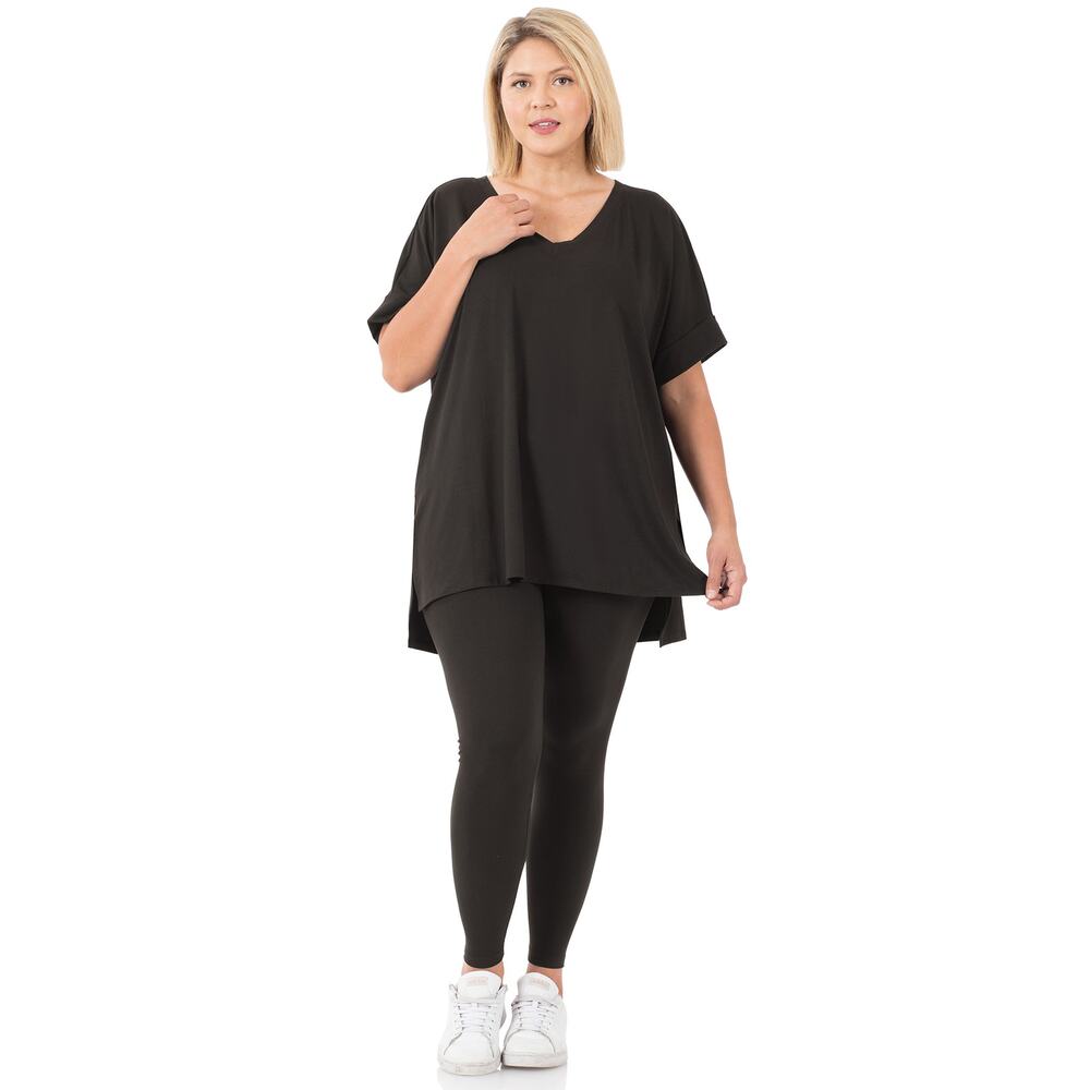 Zenana Women's Plus Brushed DTY Microfiber Loungewear Set Black